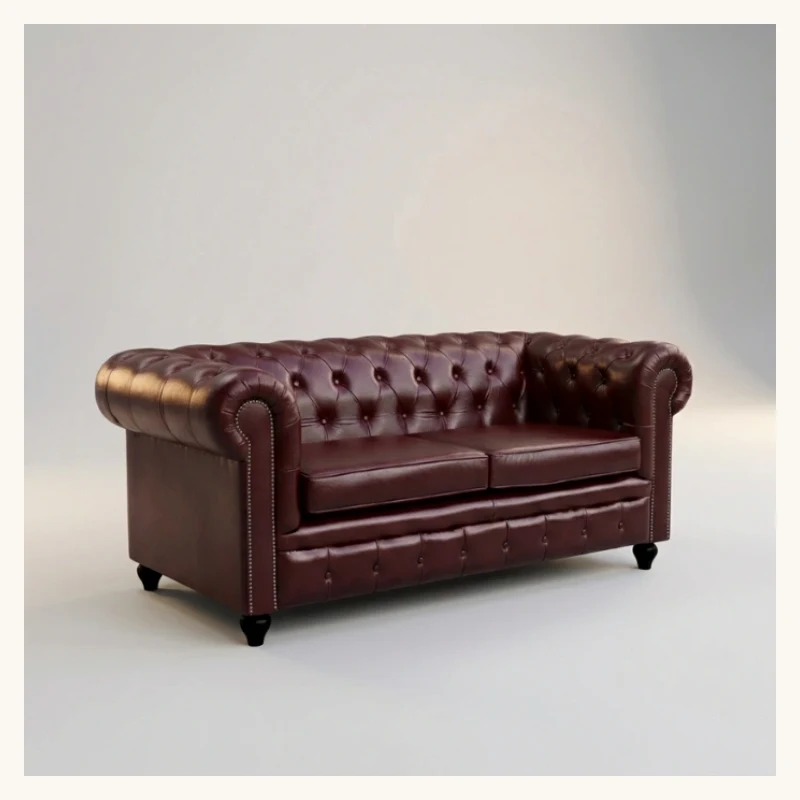 Cherry Red Chesterfield Leather Sofa