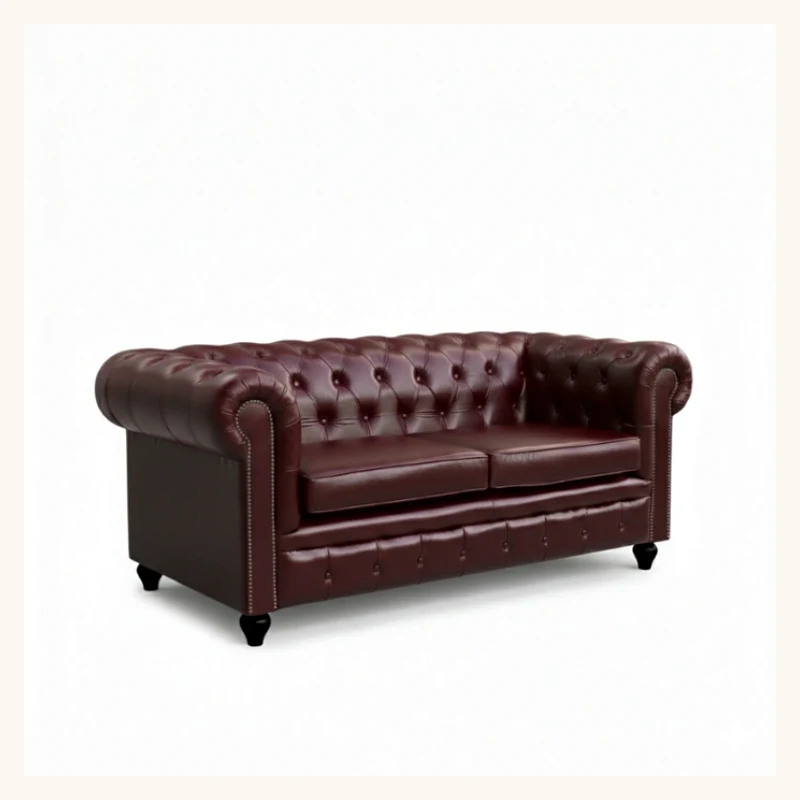 Cherry Red Chesterfield Leather Sofa View 2