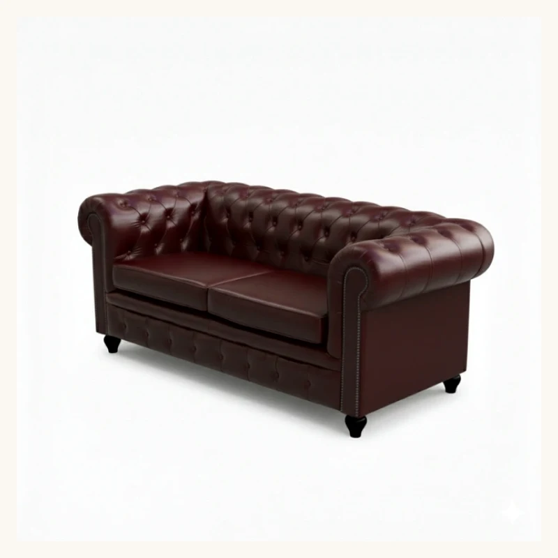 Cherry Red Chesterfield Leather Sofa View 3