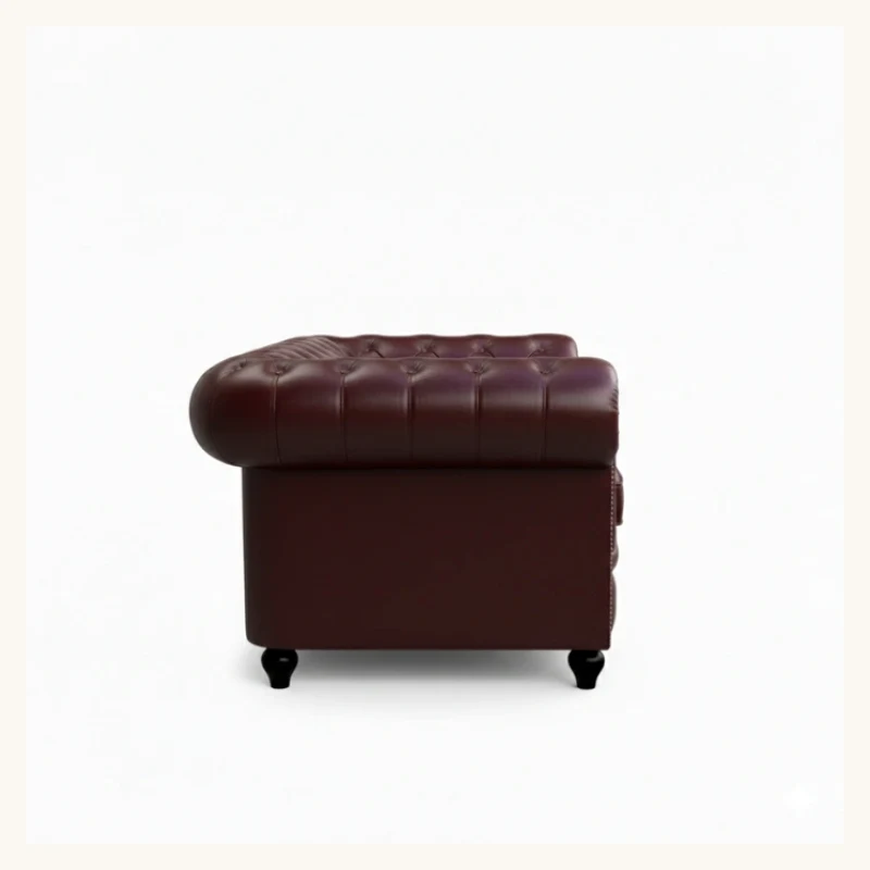 Cherry Red Chesterfield Leather Sofa View 4
