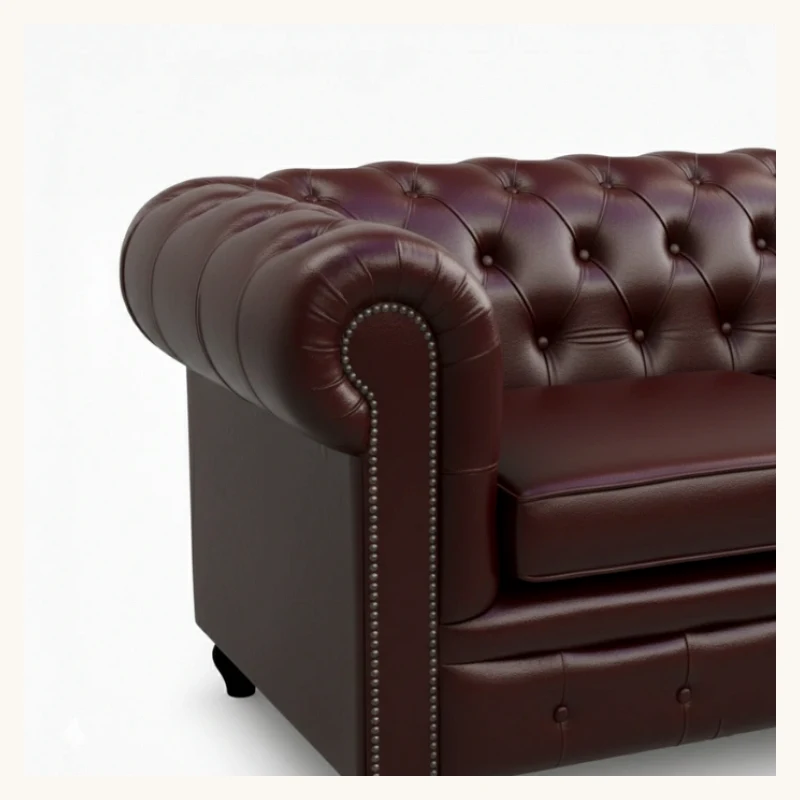 Cherry Red Chesterfield Leather Sofa View 5