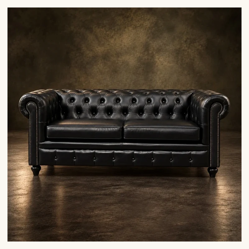 Coal Prestige Chesterfield Leather Sofa