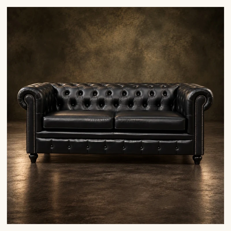 Coal Prestige Chesterfield Leather Sofa View 2