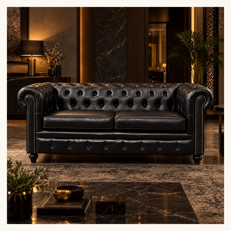 Coal Prestige Chesterfield Leather Sofa View 3