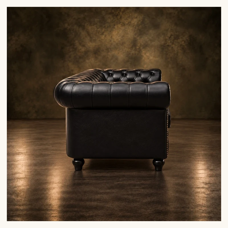 Coal Prestige Chesterfield Leather Sofa View 4