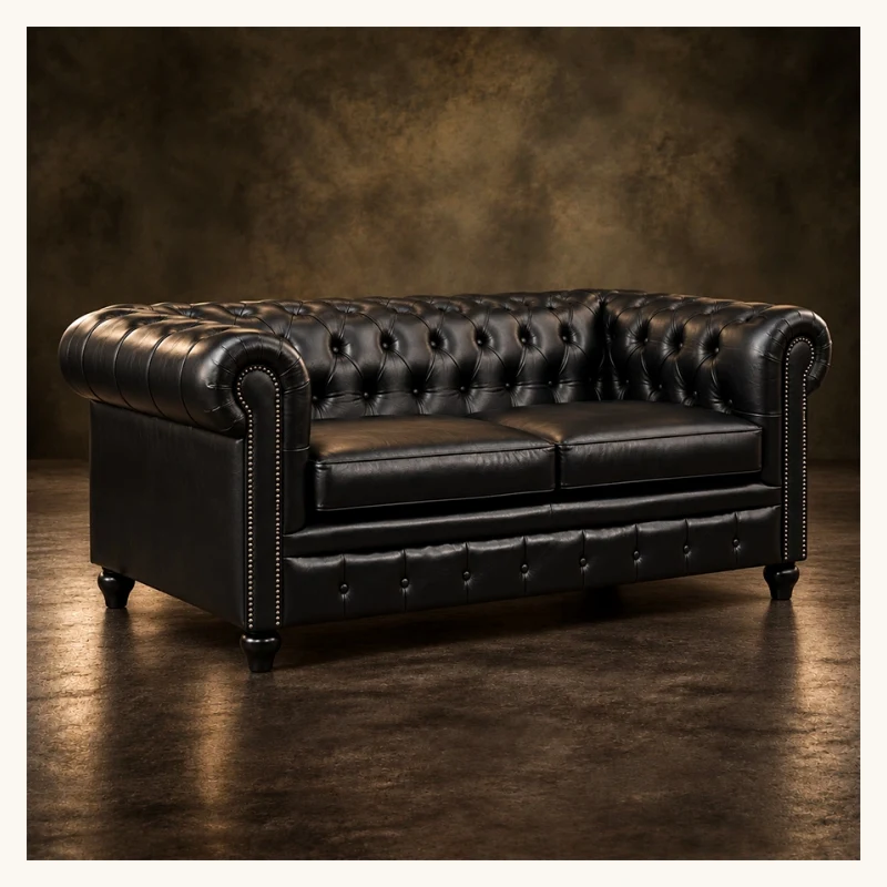 Coal Prestige Chesterfield Leather Sofa View 5