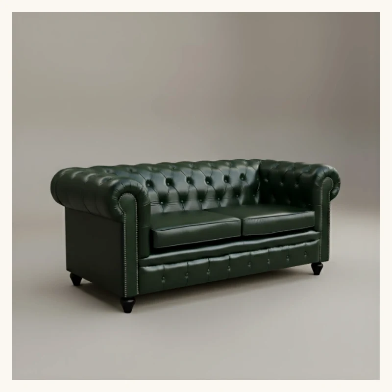 Jade Green Chesterfield Leather Sofa