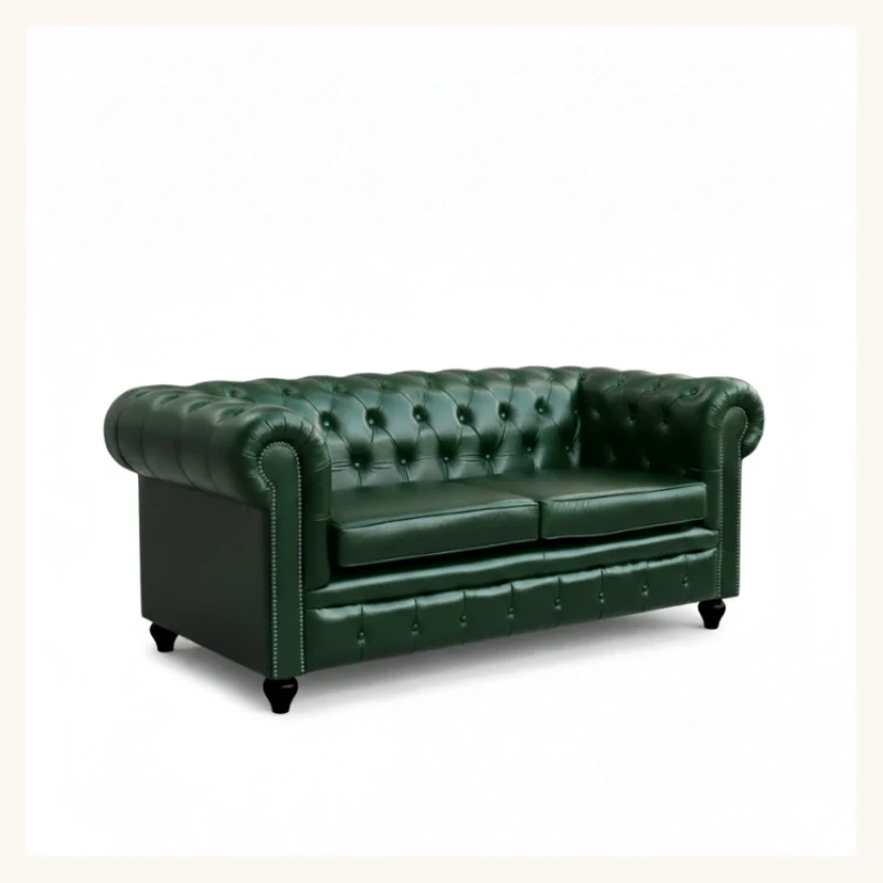 Jade Green Chesterfield Leather Sofa View 2