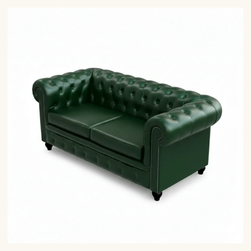 Jade Green Chesterfield Leather Sofa View 3