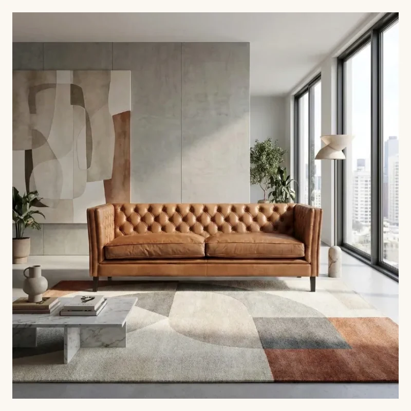 Lavender Pure Leather Sofa View 2