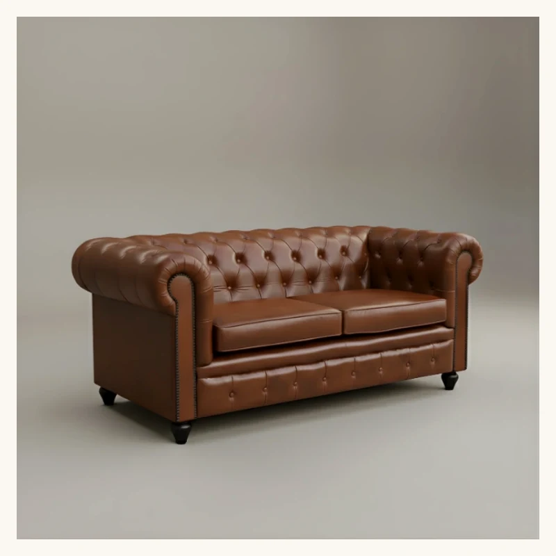 Saddle Brown Chesterfield Leather Sofa