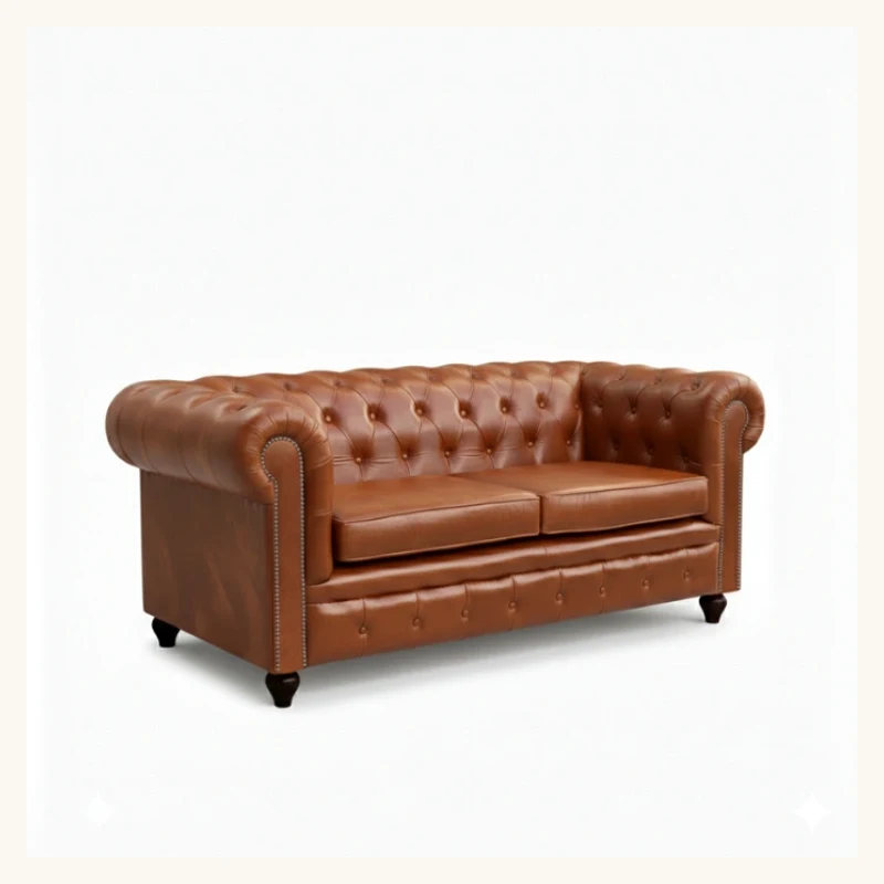 Saddle Brown Chesterfield Leather Sofa View 2