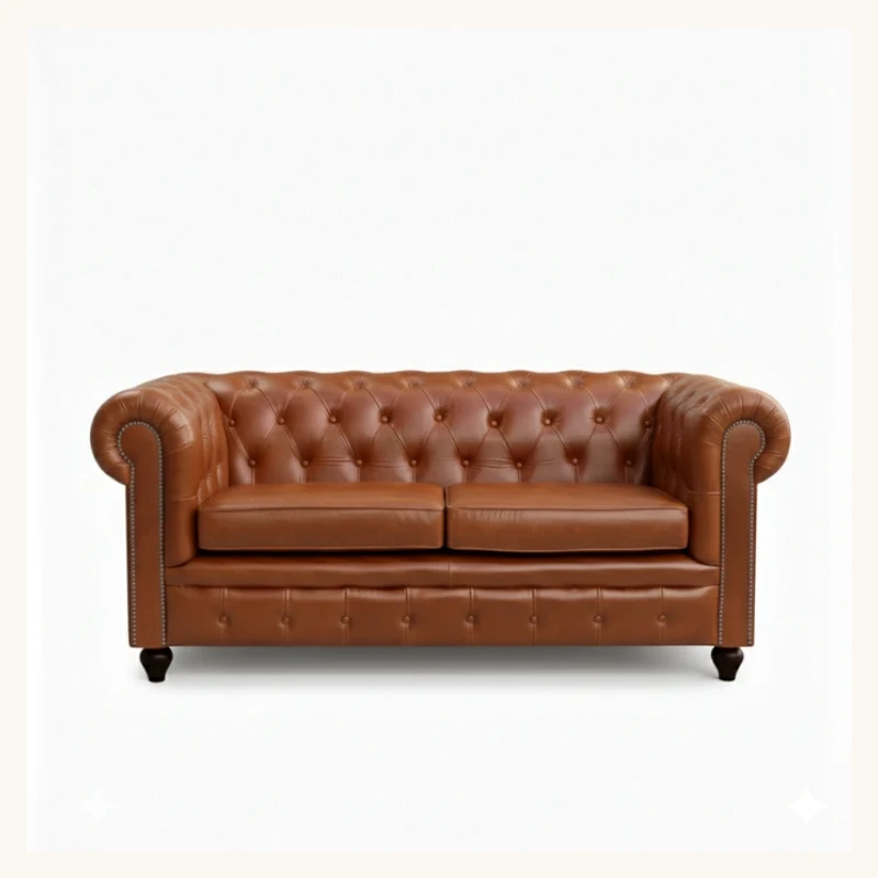 Saddle Brown Chesterfield Leather Sofa View 3