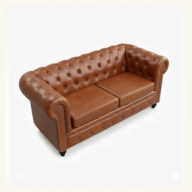 Saddle Brown Chesterfield Leather Sofa View 4