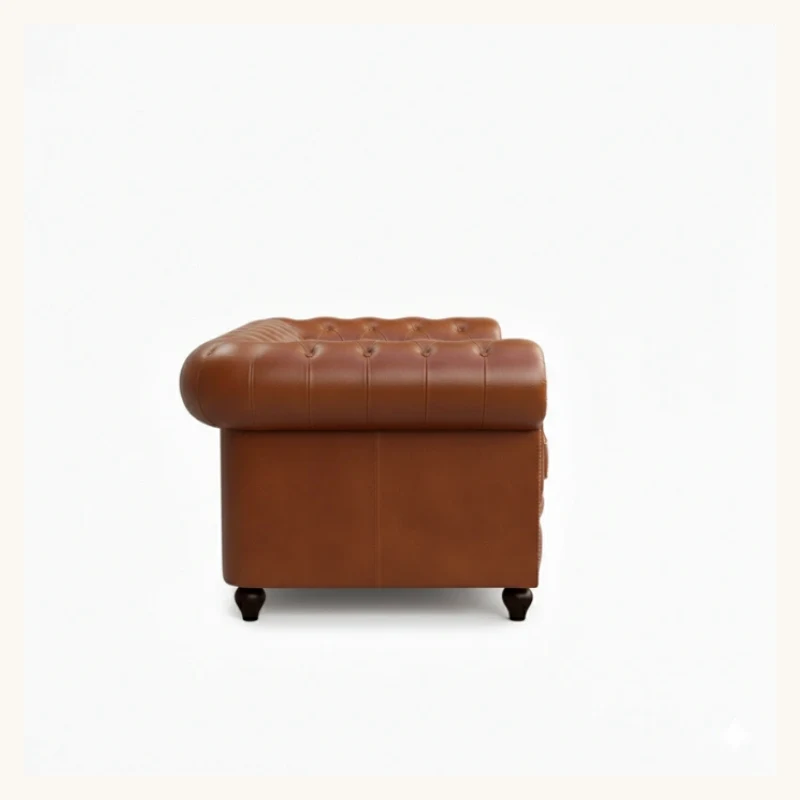 Saddle Brown Chesterfield Leather Sofa View 5