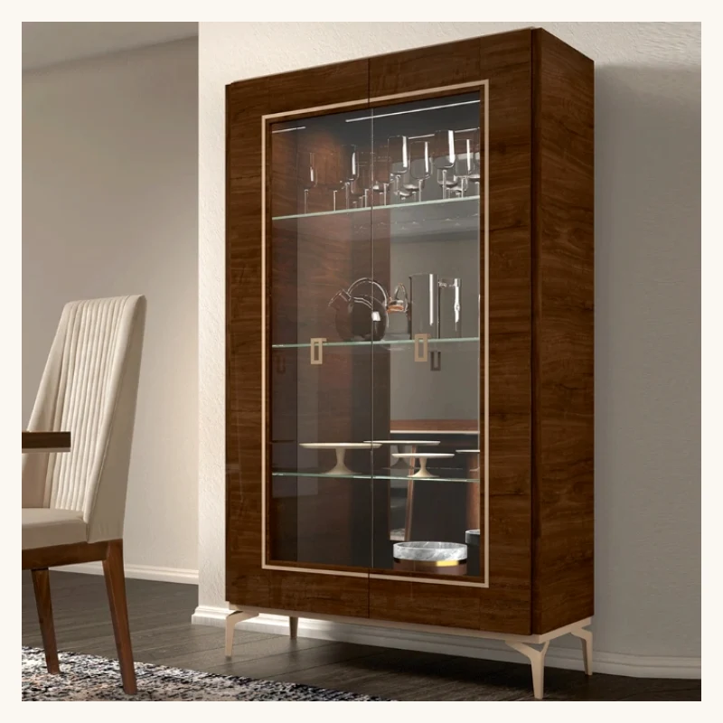 Veneer Dining Cabinet with Glass Shelves View 2