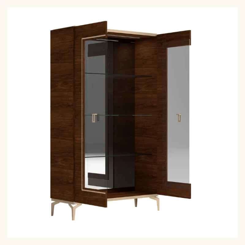 Veneer Dining Cabinet with Glass Shelves View 4